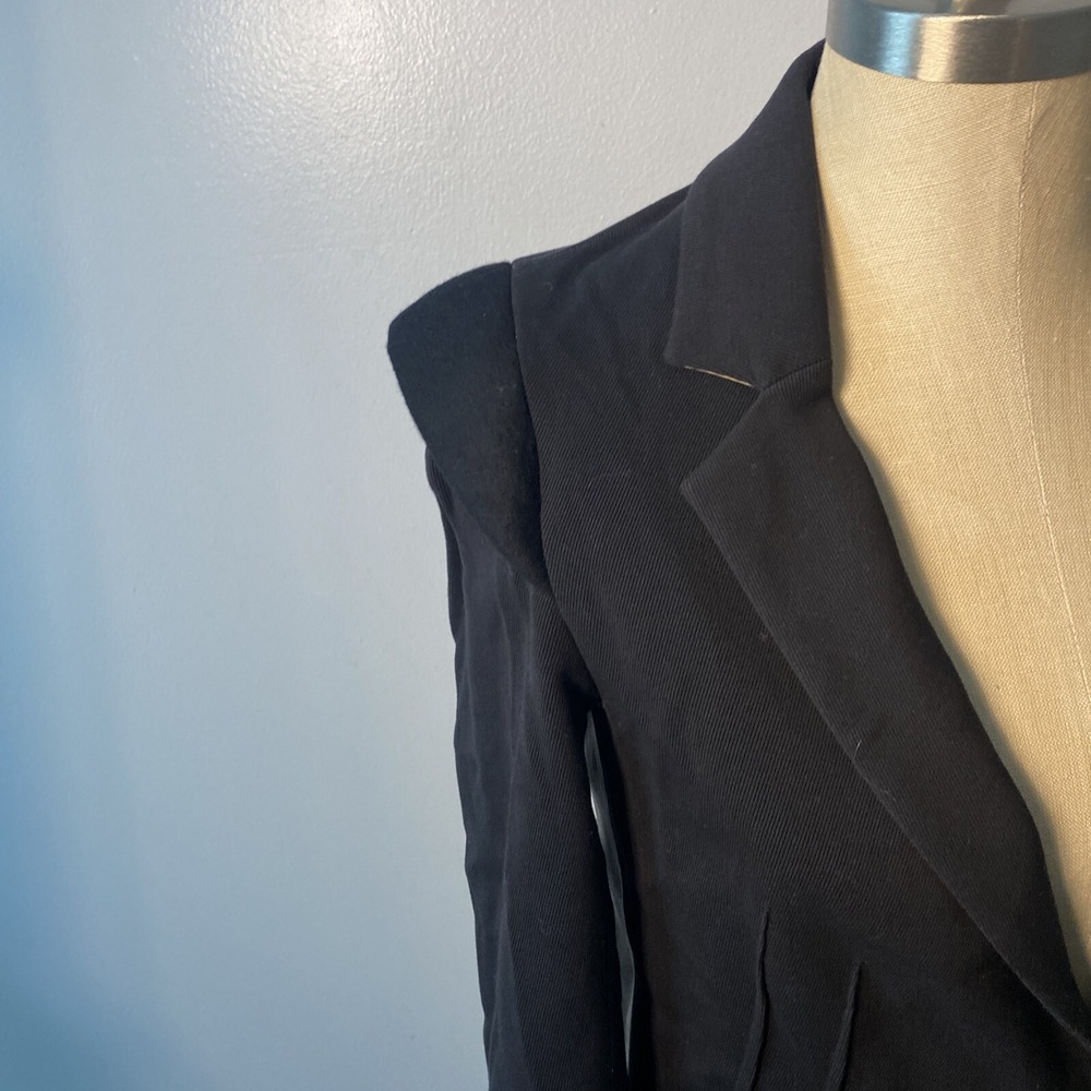 Julie Haus Black Tan BlazerLeather Combo Asymmetric Cut Size 4 USA Designer - Picture 2 of 10